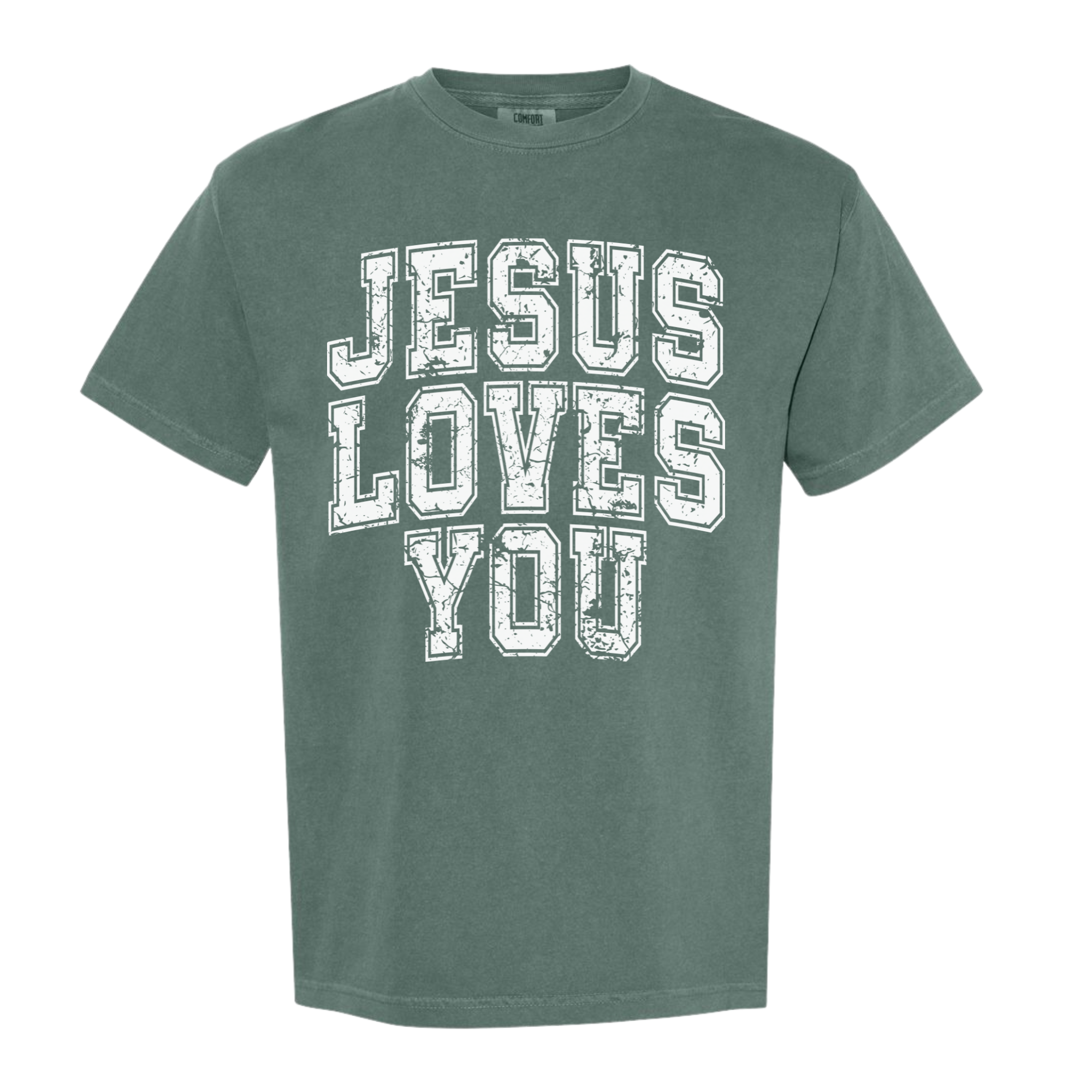 Vintage Jesus Loves You - Blue Spruce Tee