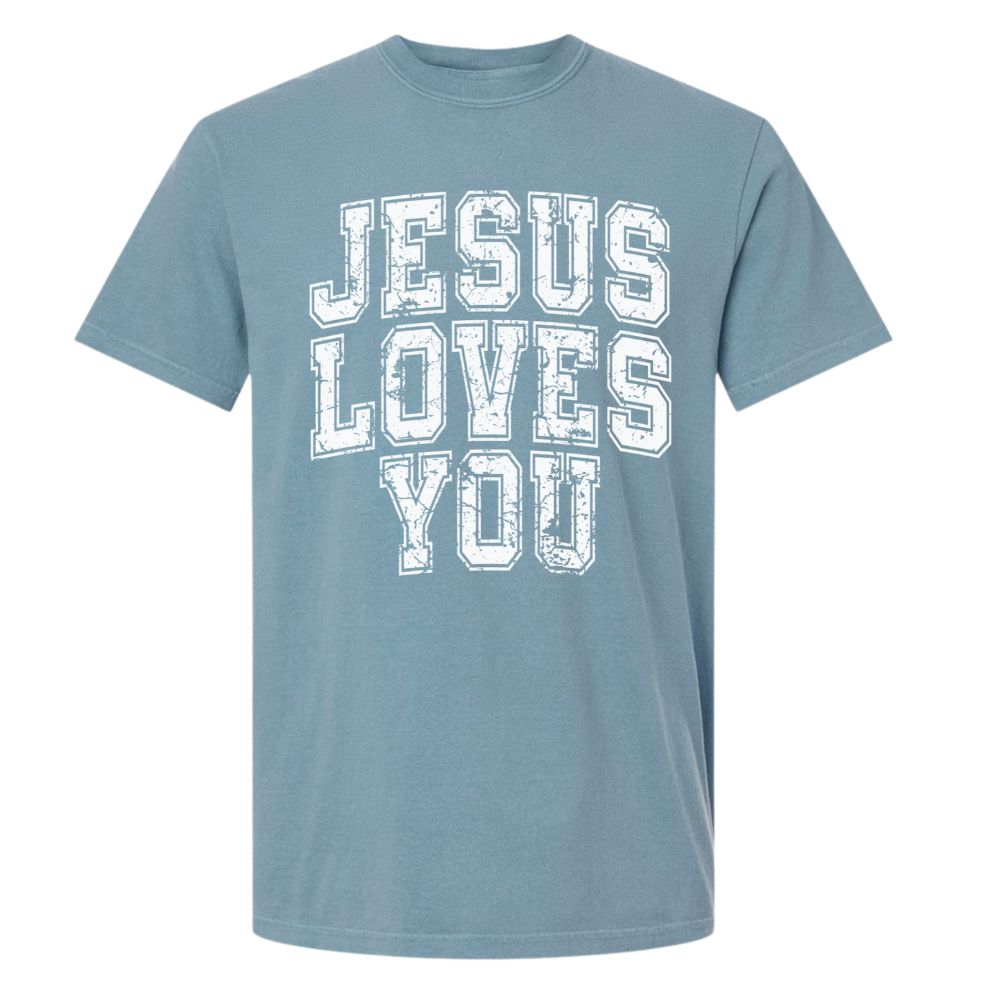 Vintage Jesus Loves You - Ice Blue Tee