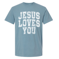 Vintage Jesus Loves You - Ice Blue Tee