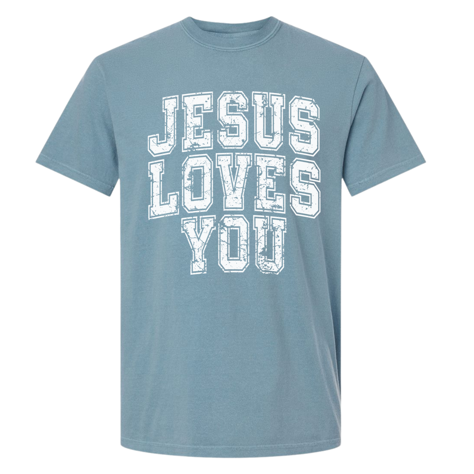 Vintage Jesus Loves You - Ice Blue Tee